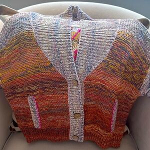 Anthropologie Pilcro Sunset Flower Embroidered  Ombré Cardigan Size M